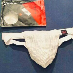 F + R - Size 'M" Swimmer/Jogger Athletic Supporter - White, Red - Jockstrap